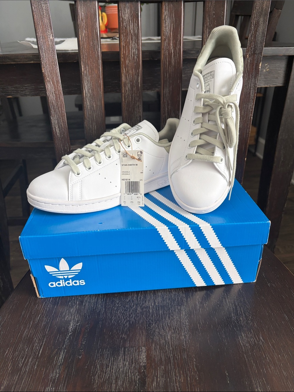 Adidas Stan Smith White Sneakers with Light Sage Accents - US Women’s 8 1/2